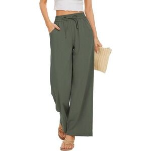 Women's Pants Drawstring Wide Leg Palazzo Beach Pants Loose Fit Pockets XL NWT